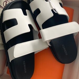 Hermès White and Black Sandals